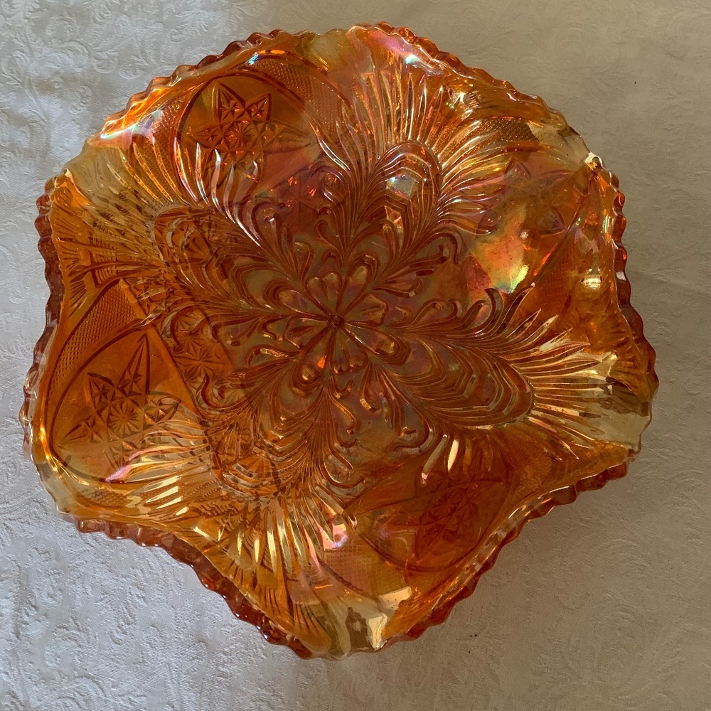 Carnival Glass, 10", Imperial Marigold Headdress Pattern